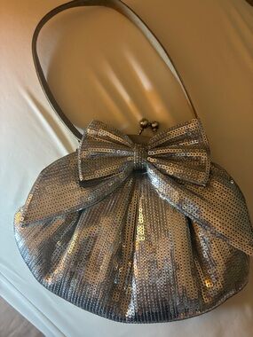 Kate Landry Silver Sequin Bow Clutch Wristlet